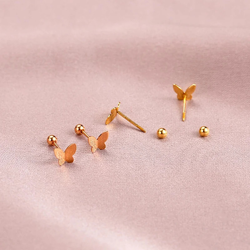 YUNLI Real 18K Gold Screw Stud Earrings Solid AU750 Butterfly Womens Exquisite Jewelry Gift EA012 241205