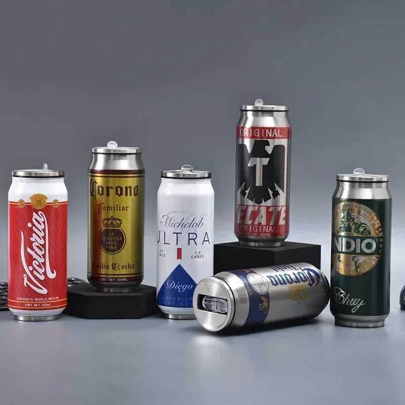 500ML hot beverage with straw cola can Termos Para Cafe beer bottle 304 stainless steel beer cold drink Garrafa T rmica X250321