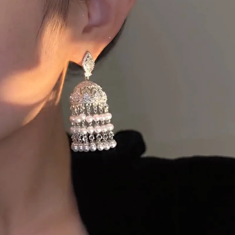 Fashion Silver 925 Jewelry Pendant Earrings Pearl Vintage Exquisite Tassel Long Pendant Womens Bohemian Banquet Exquisite Jewelry 241205