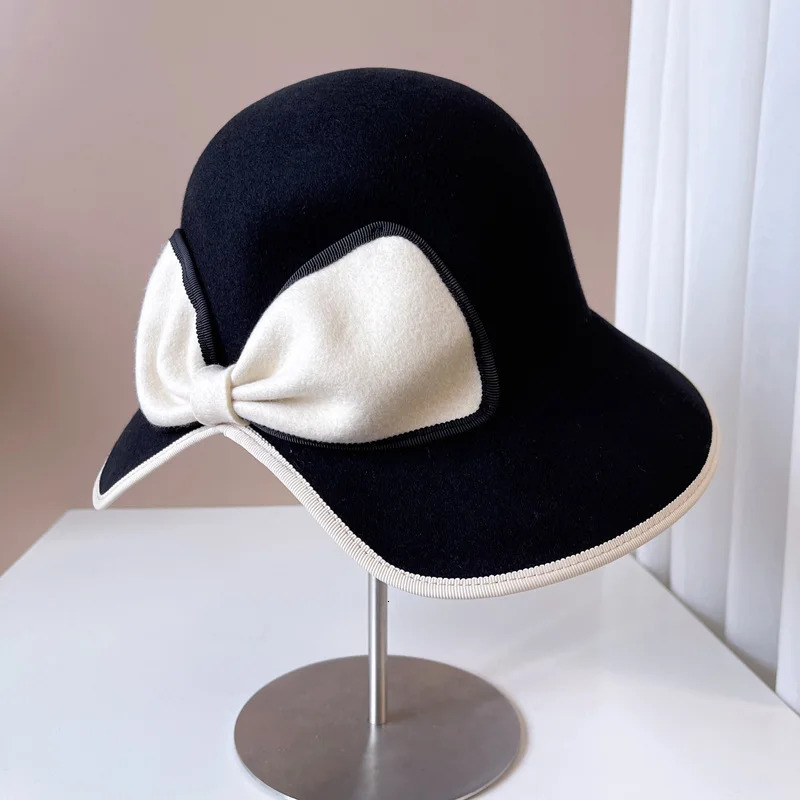 Haiben flutters in the wind behind a bow and tailcoat top hat autumn and winter fisherman hat Australian wool hat fashionable table tennis hat 241205