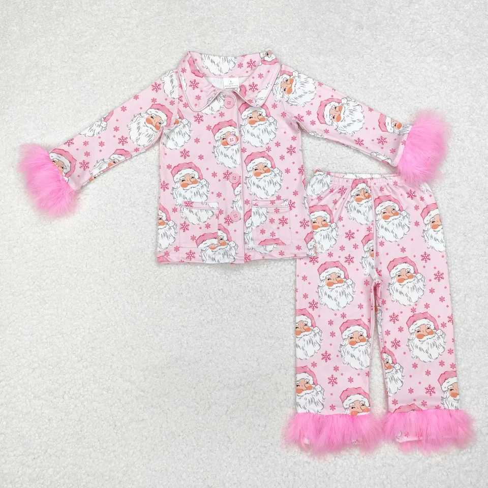 Pajamas Baby Girls Christmas Pink Fur Pajamas Sleepwear Kids Clothing Sets Outfits Toddler Holiday Sleepwear Girl Nightwear Kid Clothes H241205