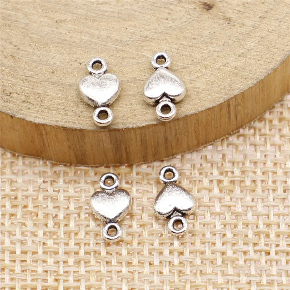 WYSIWYG 40pcs Charms Connector Antique Silver Color Small Heart DIY Jewelry Making Accessories 10x5mm 241122
