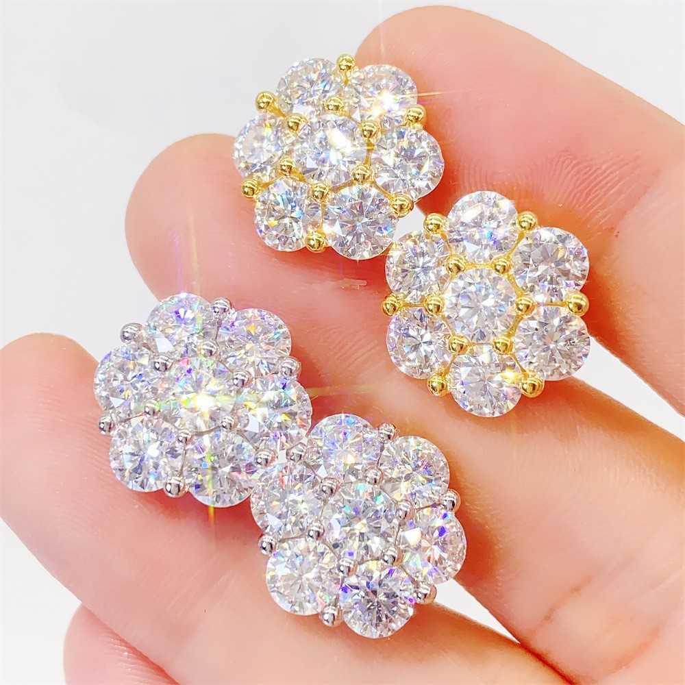 New S sier 5.0mm moissanite full flower studded hip-hop minimalist and personalized earrings