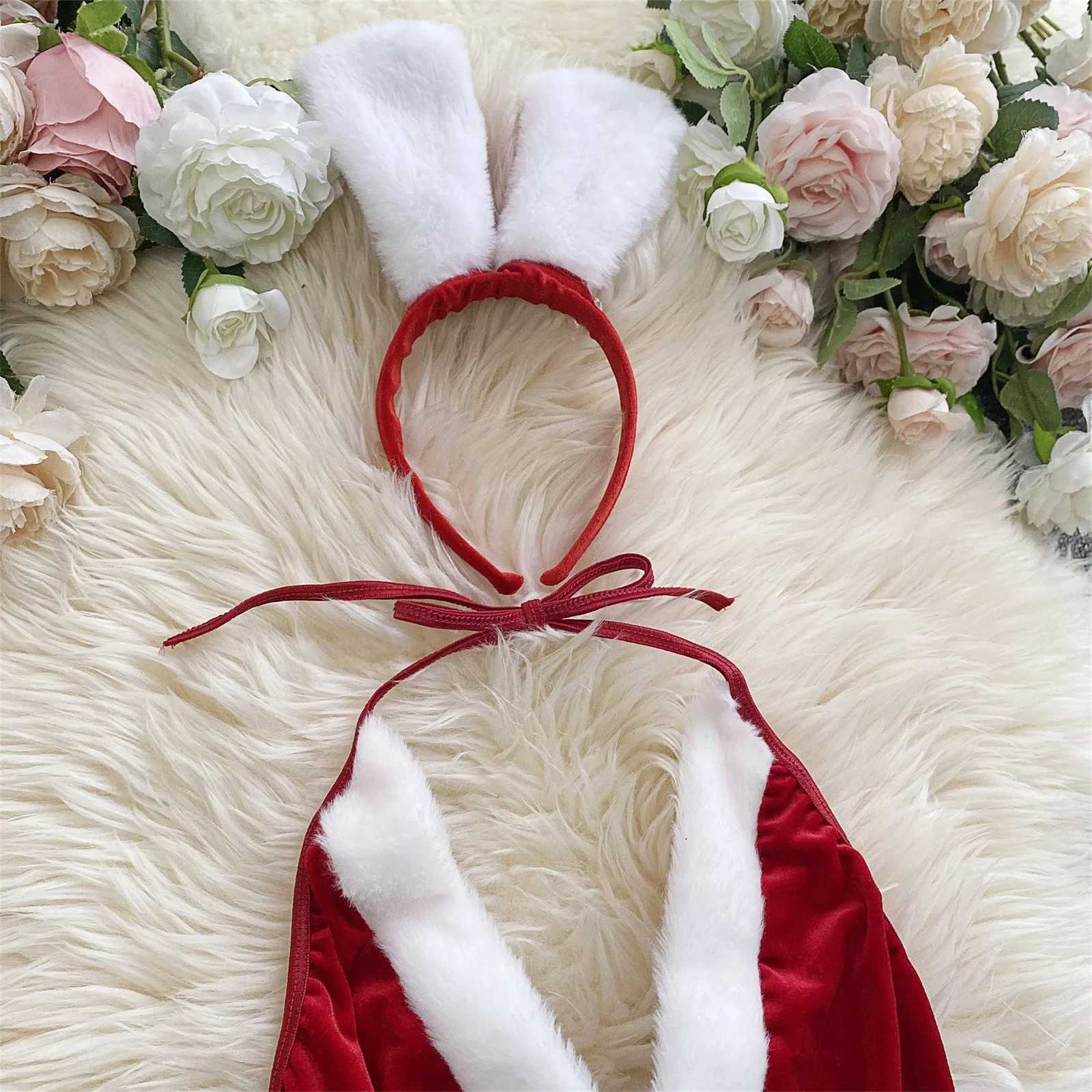 WomenS Christmas Sexy Lingerie Pajamas Red White P Bodysuit With Rabbit Ear Headband Santa Claus Cosplay Erotic LingerieXJ241205