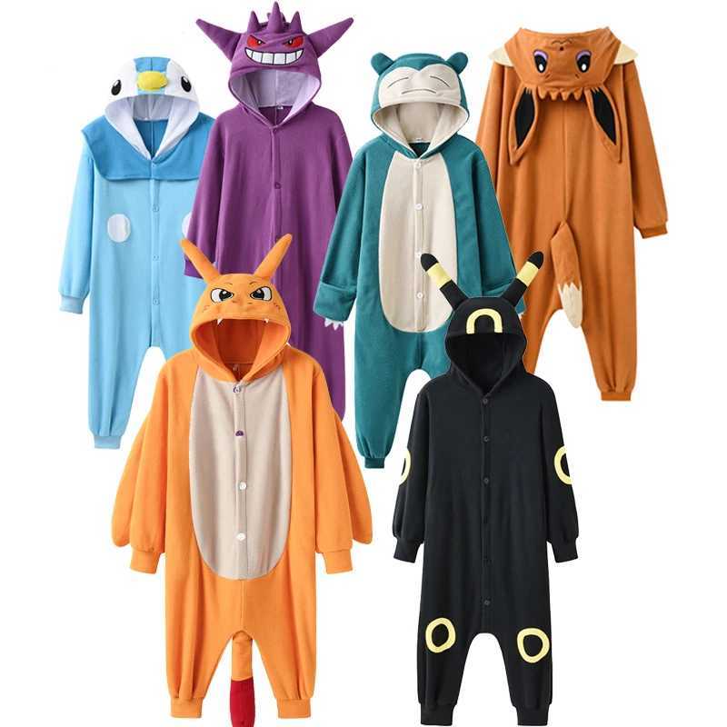 Pajamas Children Charizard Onesie For Kids Gengar Kigurumi Umbreon One-Piece Pajama Eevee Full Body Suit Girl Halloween Cosplay Costume H241205