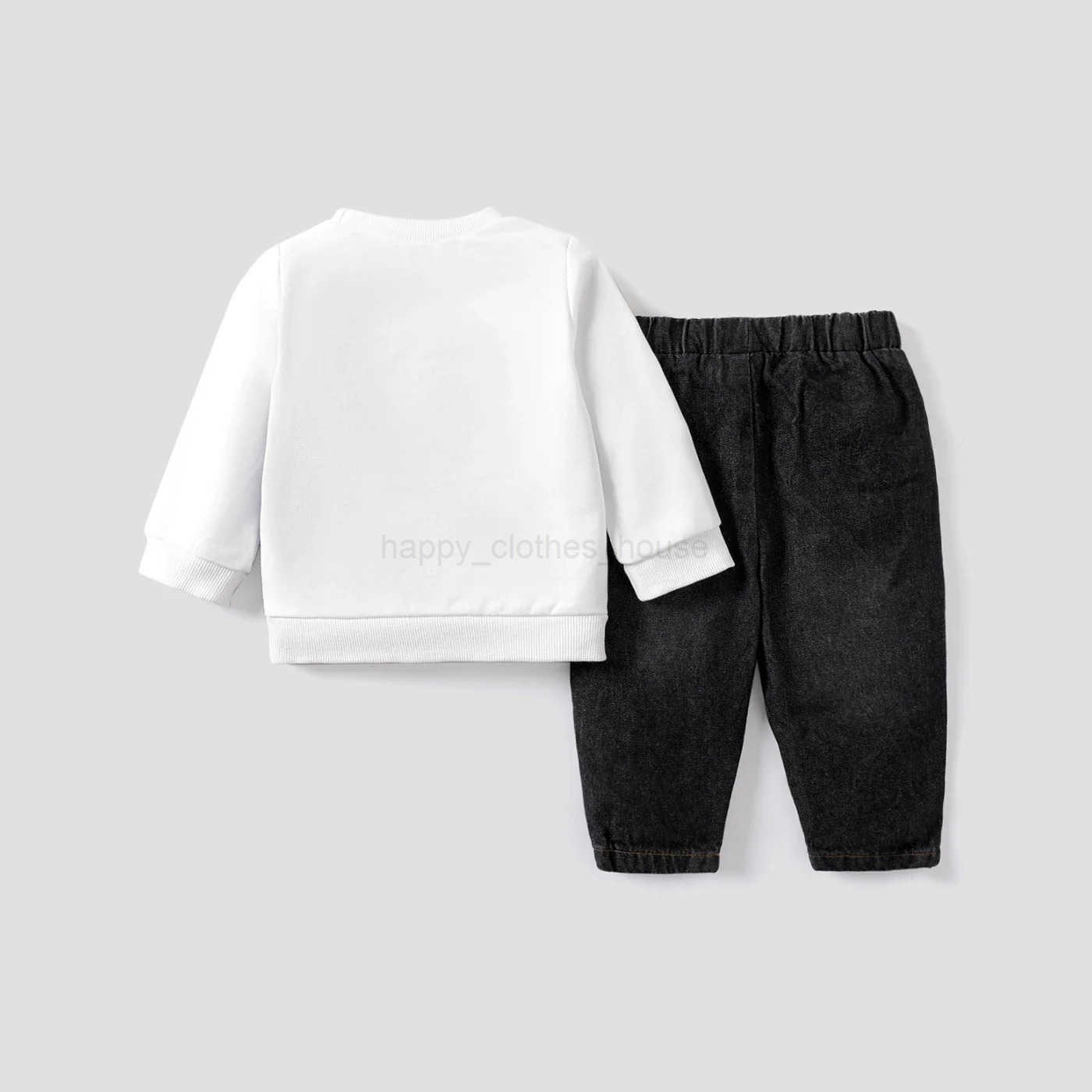 2pcs Baby Boy Solid Color Long Sleeve Medium thickness Denim Set Soft and Comfortable Perfect for OutingsXJ241205