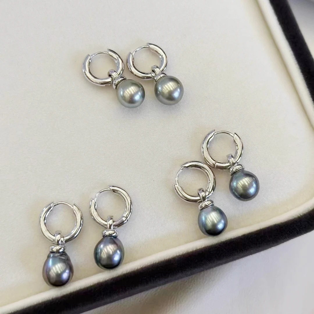 MeiBaPJ 9-10mm Natural Rice Pearl Fashion Simple Drop Earrings DIY Genuine 925 Silver Womens Exquisite Jewelry 241205