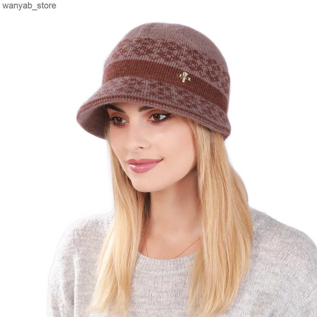 Cloches Womens winter Fce lined hat cable knit warm sealed bucket hat bowling hat padded skull bean hat L240910