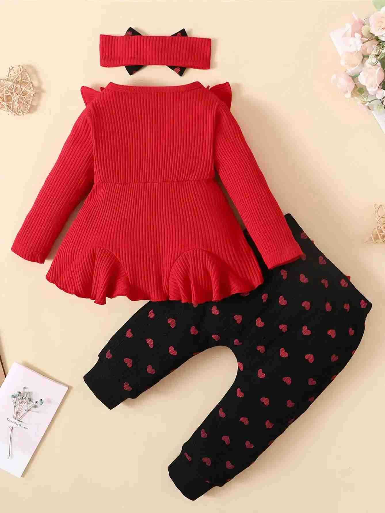 0-2 Year Old Newborn Baby Gilr Spring and Autumn Round Neck Long sleeved Princess Sle Love Printed Pants Fashion SetXJ241205
