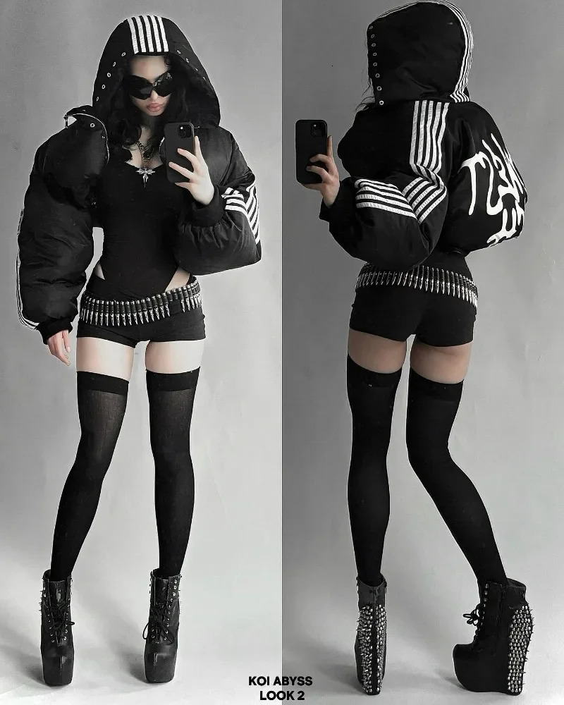 Hip hop trend Harajuku striped loose zipper coat Warm cottonpadded jacket Street fashion personality men winter 241204