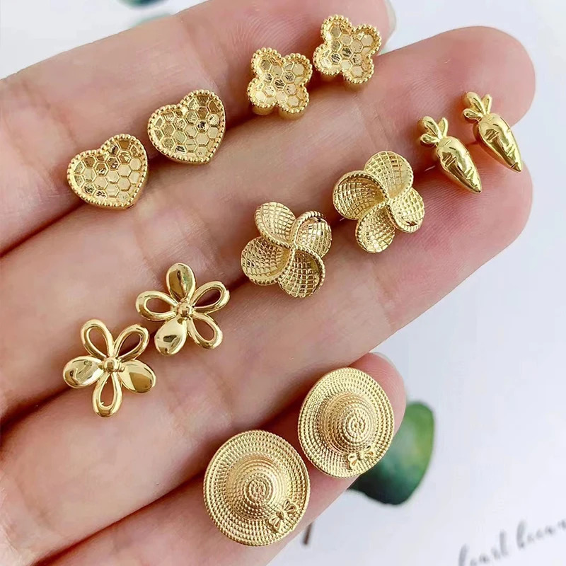 YUNLI Real 18K gold clover stud earrings pure AU750 heart-shaped earrings womens exquisite jewelry gifts 241205
