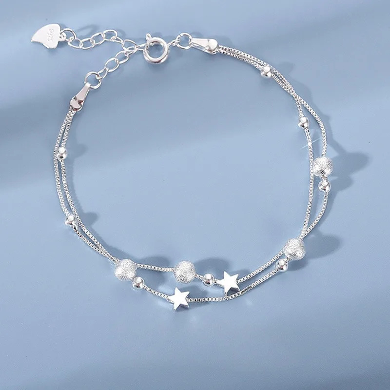 925 Sterling Silver Star Beaded Bracelets For Women Original Double Layered Adjustable Bracelet Party Jewelry 241122