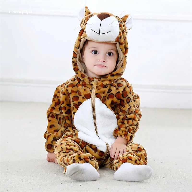 Pajamas Leopard Romper Baby Warm Jumpsuit Boy Girl Winter Outfit Halloween Animal Suit Funny Cute Onesie Festival Pajama Party Clothes H241205