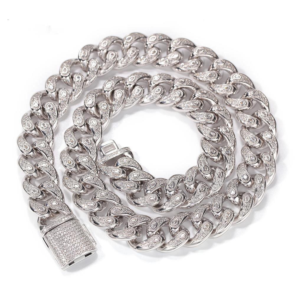 15mm new in 15mm full iced out cubic zirconia cuban necklace bracelet fine quality hip hop curb chain choker necklaces chain in copper material