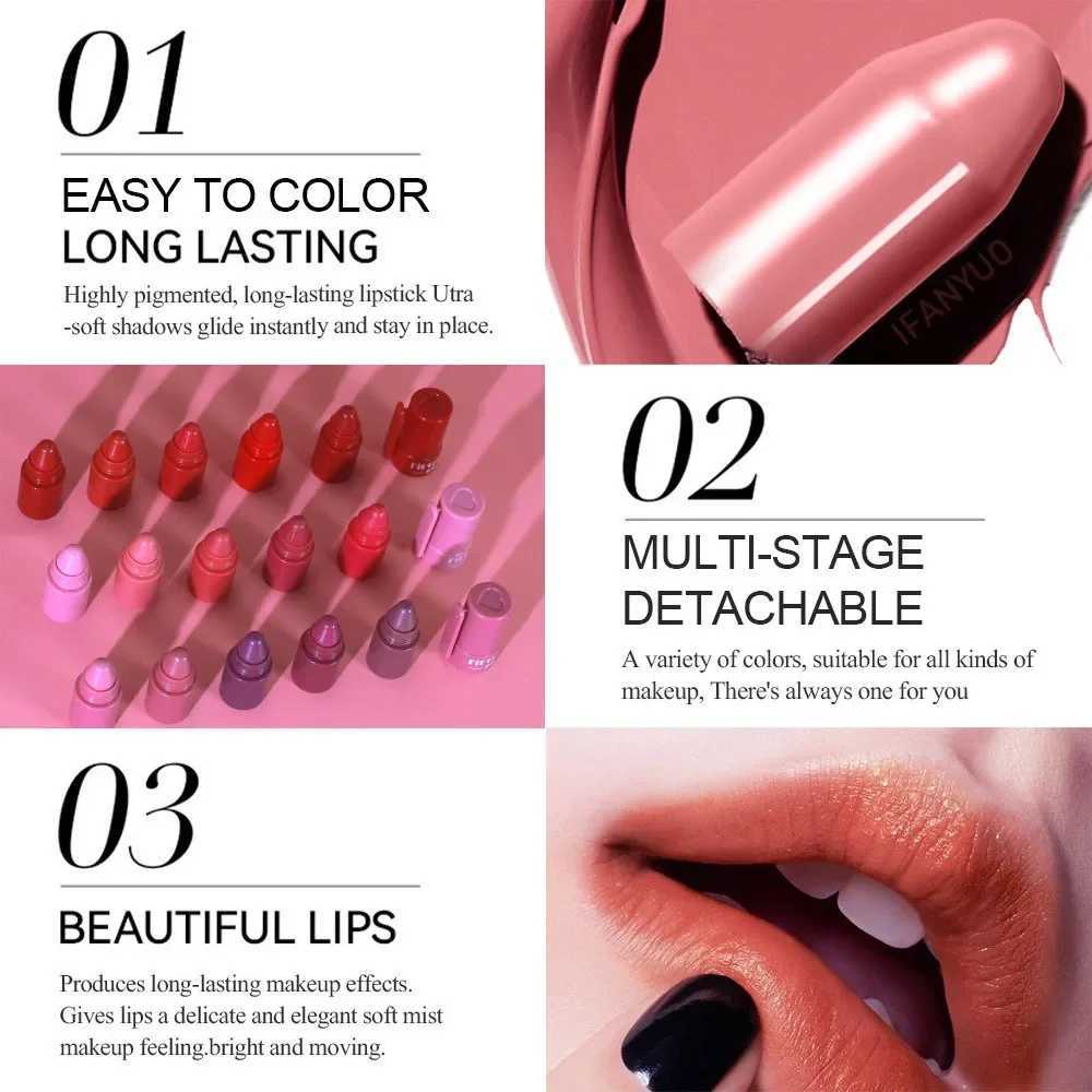 5 Sections Mini Lipstick Set Matte 5 Colors Lipstick Combination Velvet Peach Cherry Fruit Lip Pigment Non-stick Lip Gloss KitXJ241205