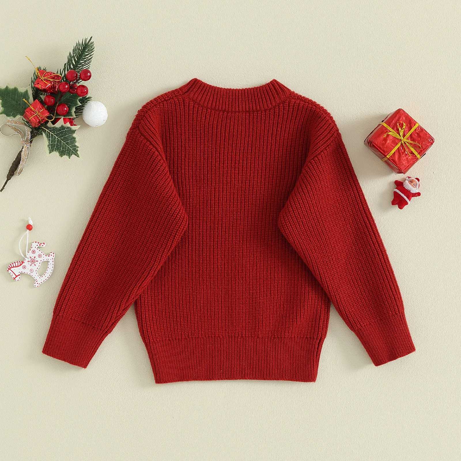 Pudcoco Childrens Christmas Sweater Long Sleeve Crew Collar Letter for Girls and Boys Warm Winter Sweater 6M-4T W241205