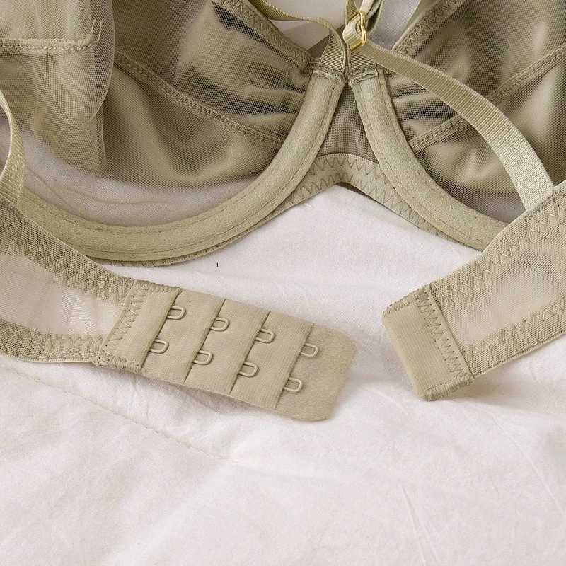 Simple glossy lingerie female sexy thin satin mesh lace with steel ring bandage bra underwear setXJ241205