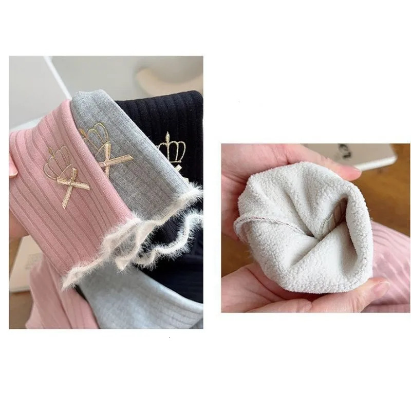 Baby Girl Princess Bow Thick Leggings Infant Toddle Child Crown Pattern Pant Fleece Inside Warm Autumn Winter Baby Clothes 1-10Y 241204