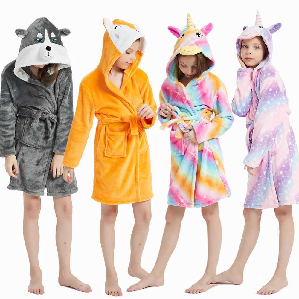 Pajamas Animal Bathrobes for Girls Childrens Pajamas Flannel Winter Boys Husky Robes Kids Home Clothing Baby Girl Warm Soft Nightgown H241205