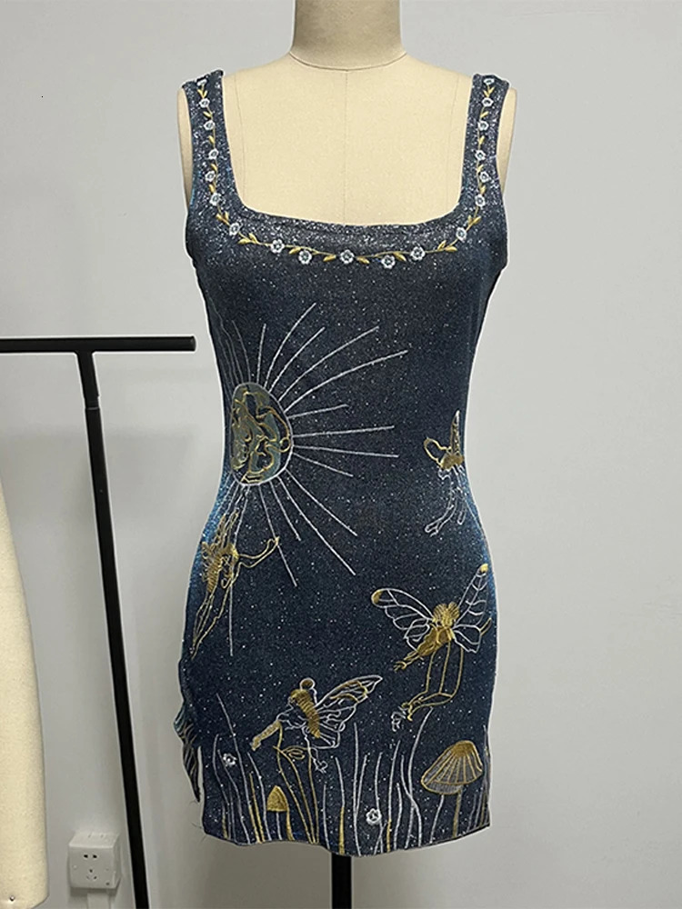 Glitter Applique Party Dress Women Halter Side Split A-line Mini Evening Dresses Female 2024 Autumn Slim Hip Package Lady Robes 241204