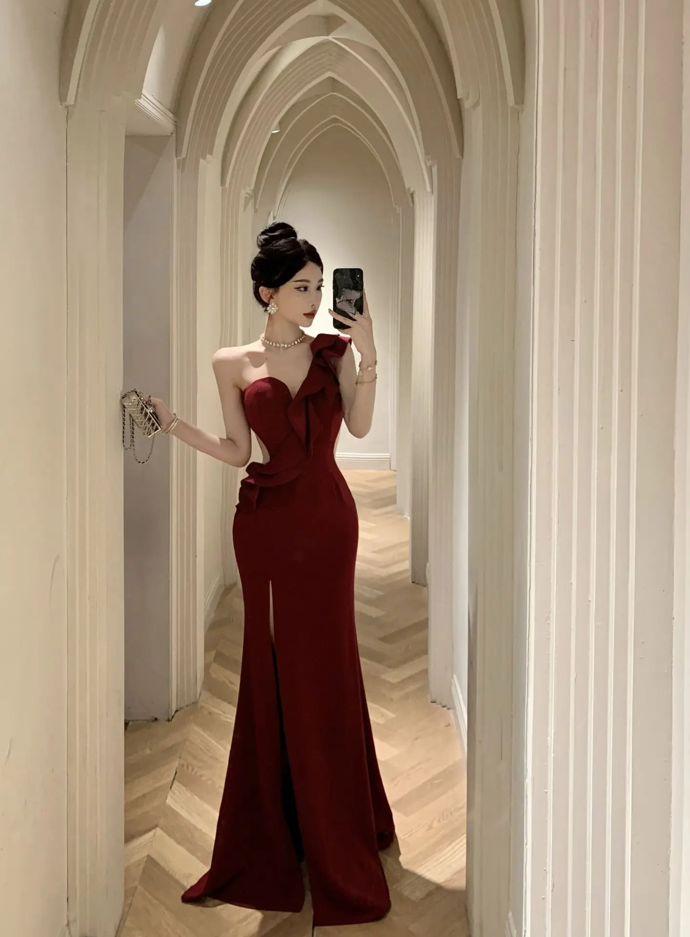Elegant Fashion Wedding Evening Party Long Dresses for Women Sexy Split Sleeveless Slim Ladies Vintage Red Prom Female Clothing 241205