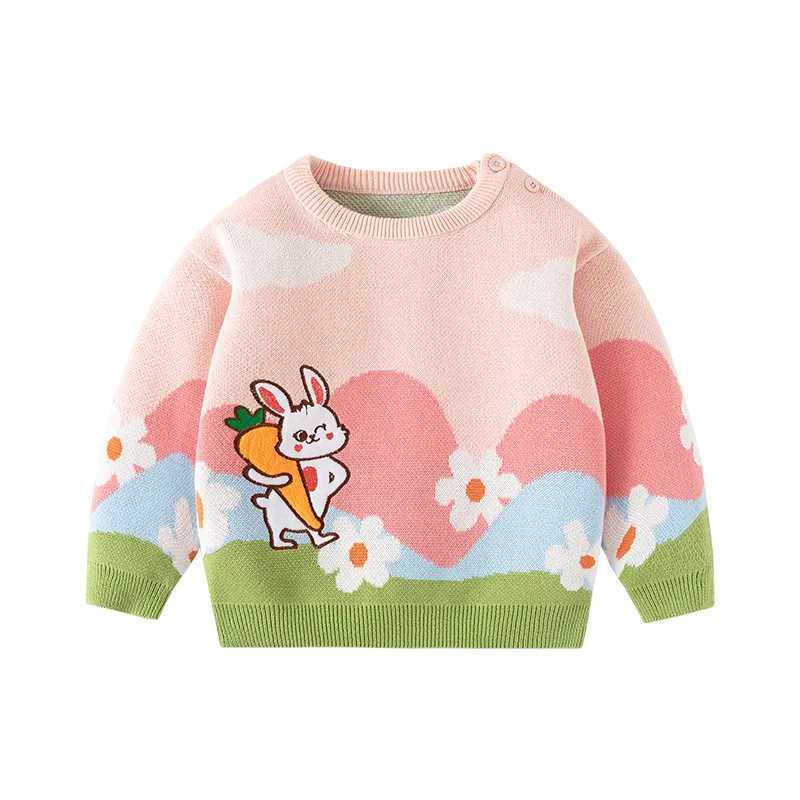 Autumn Sweet Beau Childrens Girl Top Candy Contrast Knitted Pure Cotton Girls Sweater A-level Soft Baby Girls Knitted W241205