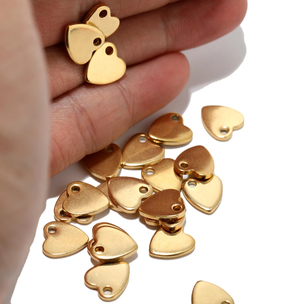 20pcs Stainless Steel Small Flat Heart Pendant Charms for DIY Jewelry Making Necklace Ornaments Bracelet End Tail Charm Supplies 241122