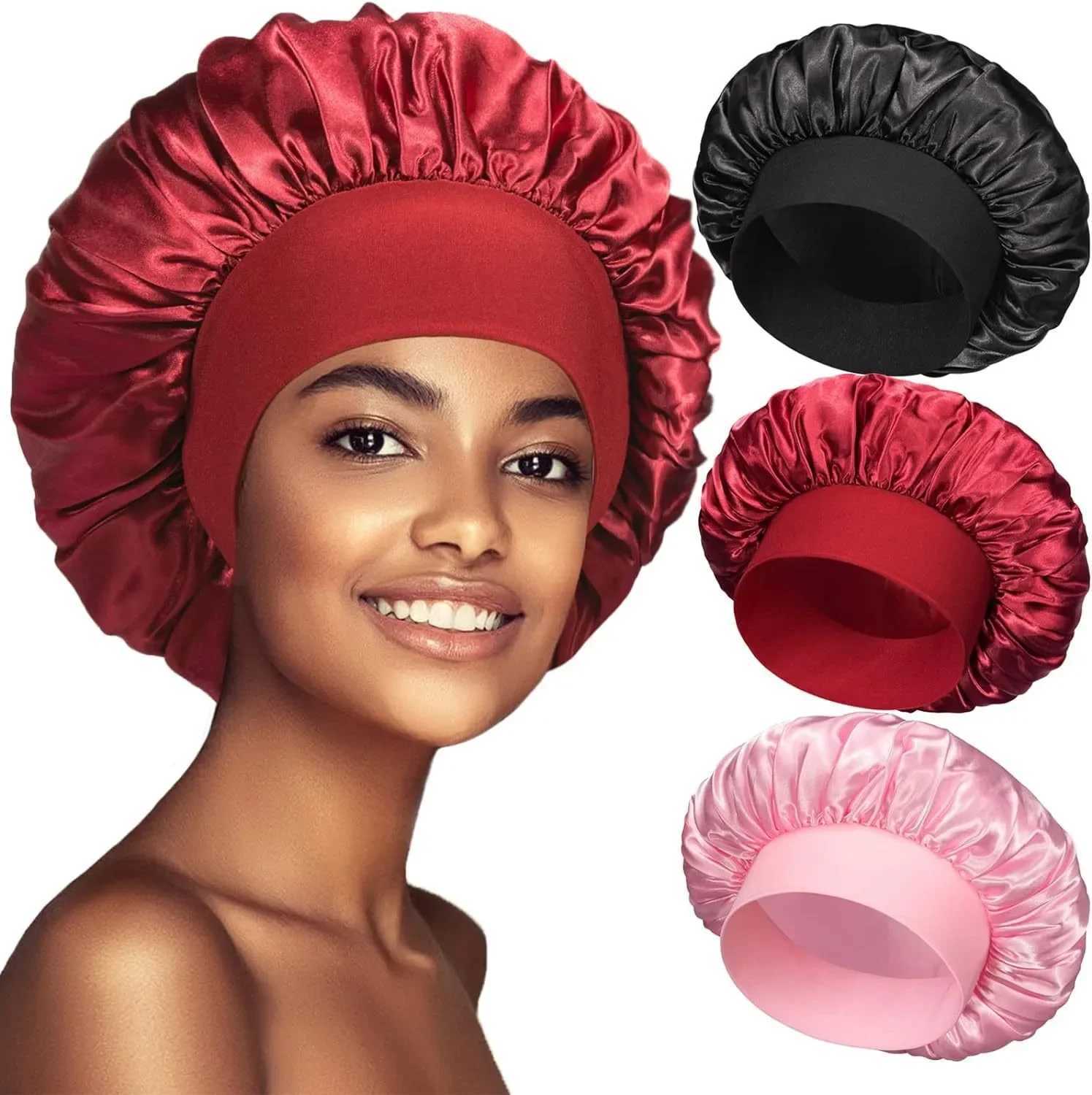 Soft Satin Hair Bonnet for Women Night Sleep Hair Cs Silky Bonnet Satin Double Layer Adjust Head Cover Hat for Curly SpringyXJ241205