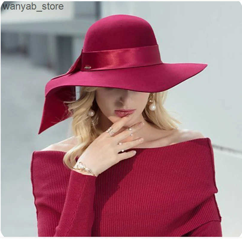 Cloches French retro womens large Brim colored felt hat unisex Fedora fashion dome bucket hat church wedding hat wholesale L240910