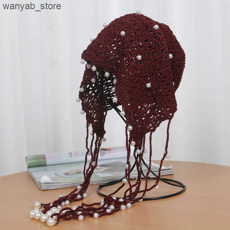 Cloches Handmade Beanie hat pearl decoration clock music festival simple with pearls L240910 L0910