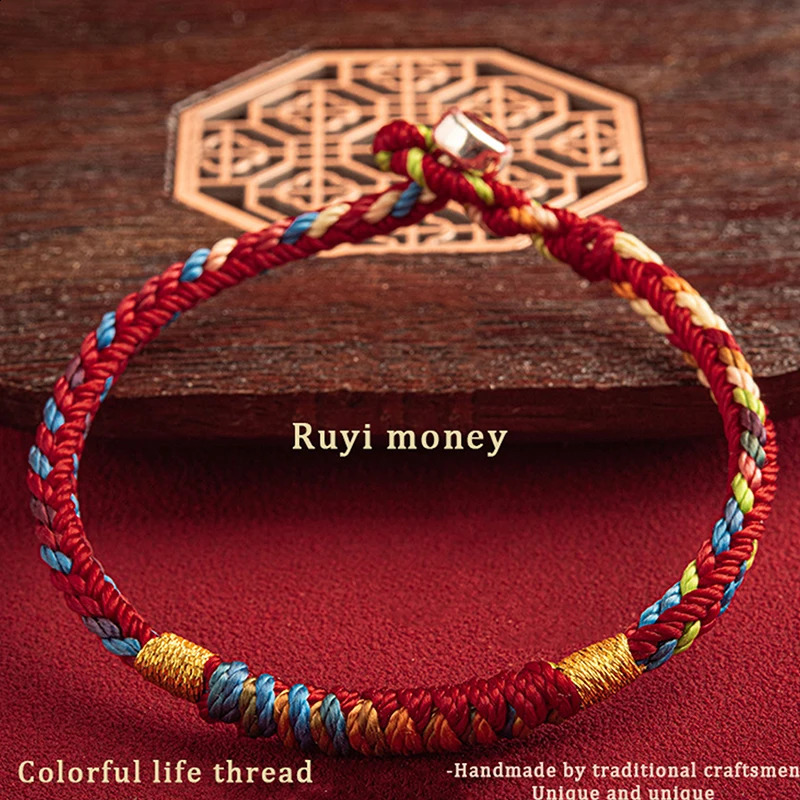 Tibetan Bracelet Colorful Thread Good Lucky Charm Rope Bangles For Women Men Knots Red Bracelets 241122