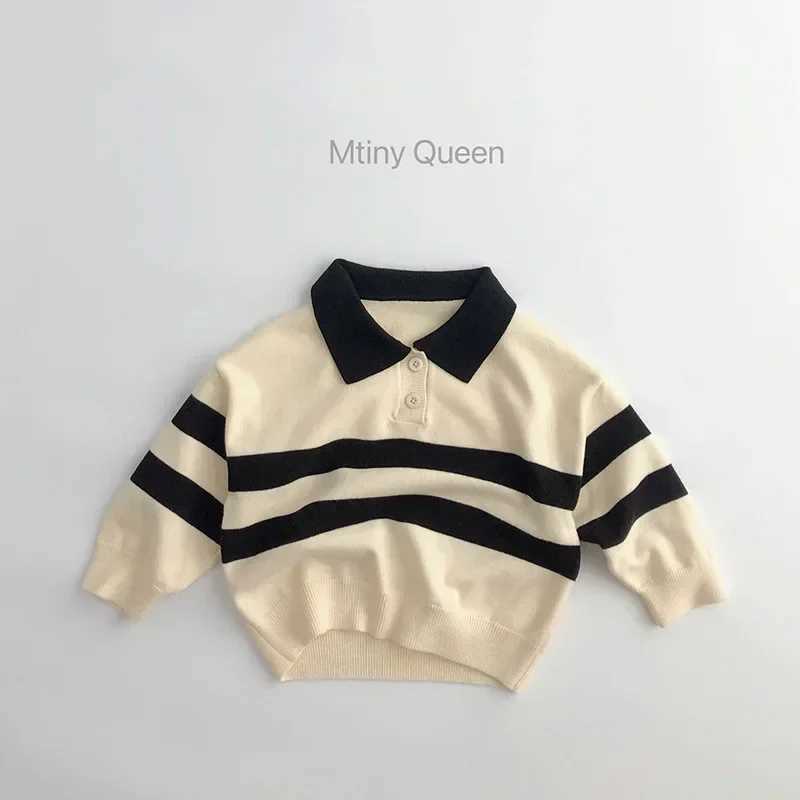 Clearance Black 110cm 3494C Childrens Sweater Knitted Pulled Double Button Striped Collar Boys Sweater Full Match Sweater W241205