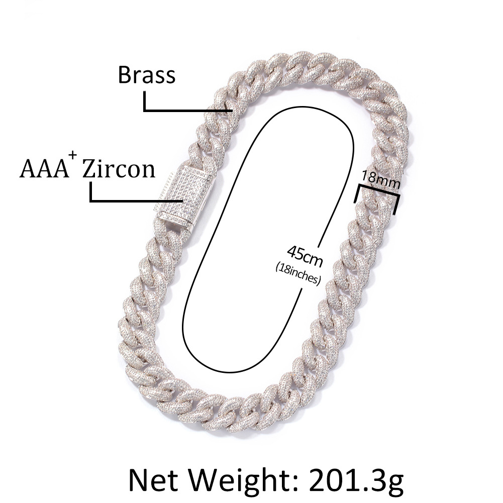 Hip Hop Heavy Duty 18mm Cuban Link Necklace 5A Cubic Zirconia Spring Clasp 18k Gold Plate Jewelry