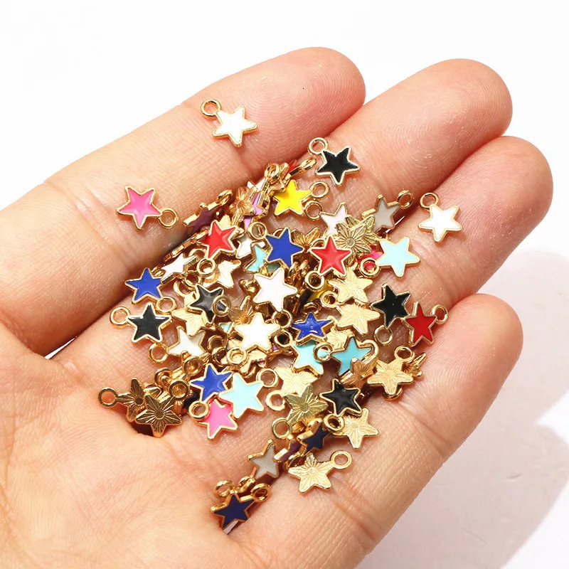 100pcs 6x8mm Enamel Small Stars Charms Pendant 9colors Zinc Alloy Metal DIY Jewelry Making Accessories for Bracelet Necklace 241122