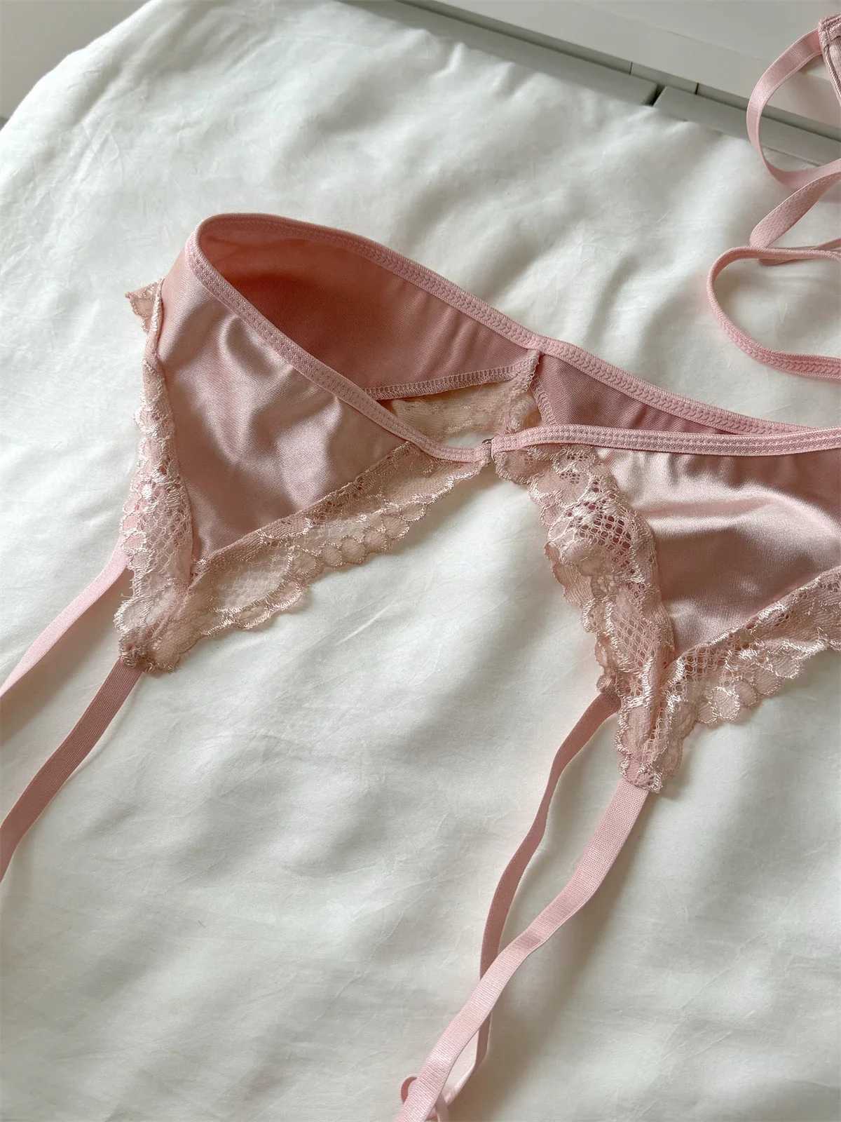 Satin mesh lingerie ultra-thin women large breast underwear sexy lace adjustment bra set pink female braletteXJ241205