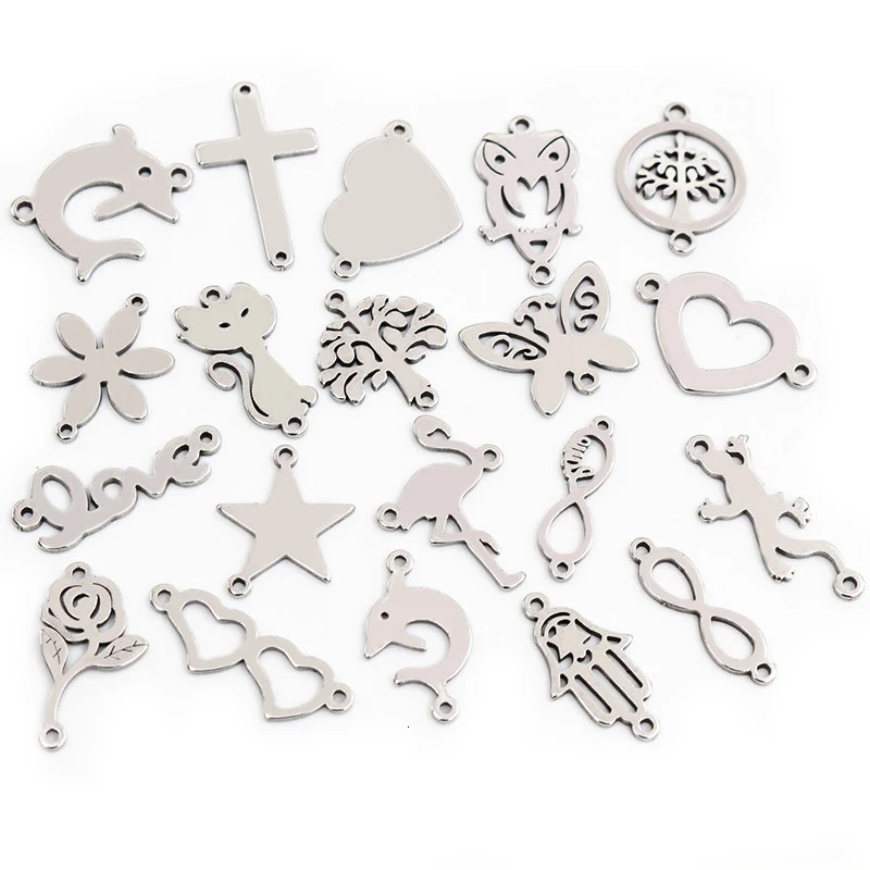 20pcs No Fade 316 Stainless Steel Double Loops Star Tree Heart Cute Charms Pendant DIY Jewelry Findings for Necklace Bracelet 241122