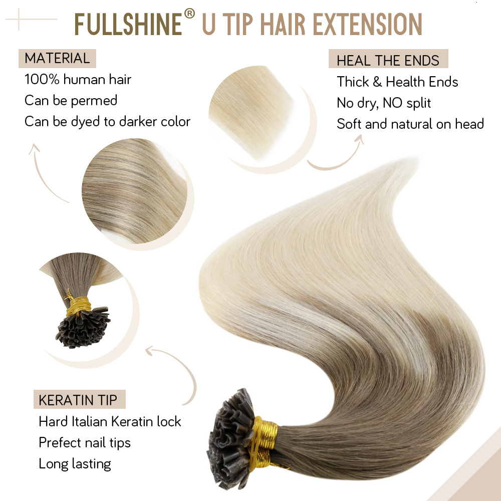 Full Shine U Tip Extensions Fusion Balayage Color 40-50G Keratin Glue Beads Prebonded Human Hair Extensiones