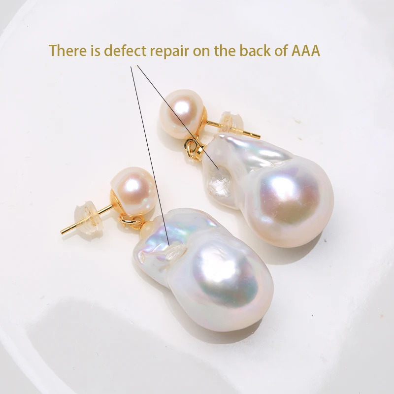 100% natural freshwater double pearl Baroque pearl earrings made of 925 pure silver and fine gemstones suitable for women aged 8-9mm and 15-25mm EAE 2