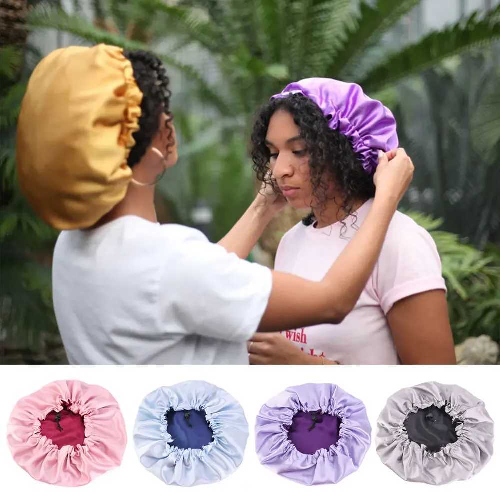Newly Womens Satin Solid Sleeping Hat Night Sleep C Hair Care Bonnet Nightc For Women Men Unisex C bonnetXJ241205