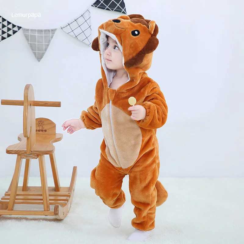 Pajamas Lion Romper Baby Warm Jumpsuit Boys Girls Winter Outfit Toddlers Halloween Animal Suit Funny Onesie Festival Party Bebe Clothes H241205