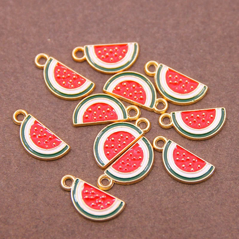 10pcs 817mm Enamel Watermelon Charms for Earrings Pendants Necklaces Making Mini Fruit Handmade DIY Jewelry Accessories 241122