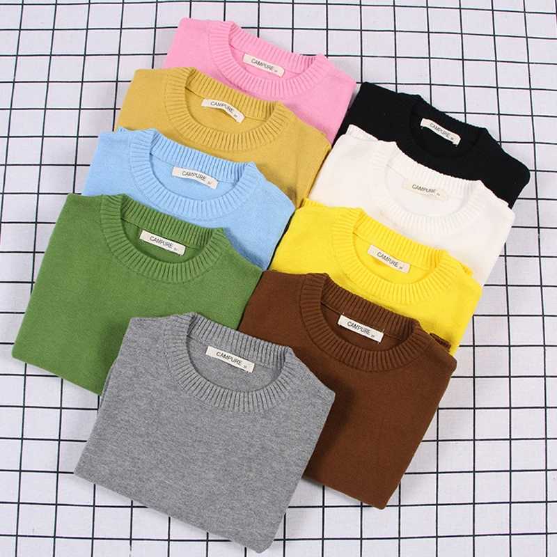 New Spring Childrens Pullup Top Baby Boys and Girls Solid Color Sweater Autumn Childrens Sweater Knitted Bottom Boys Sweater W241205