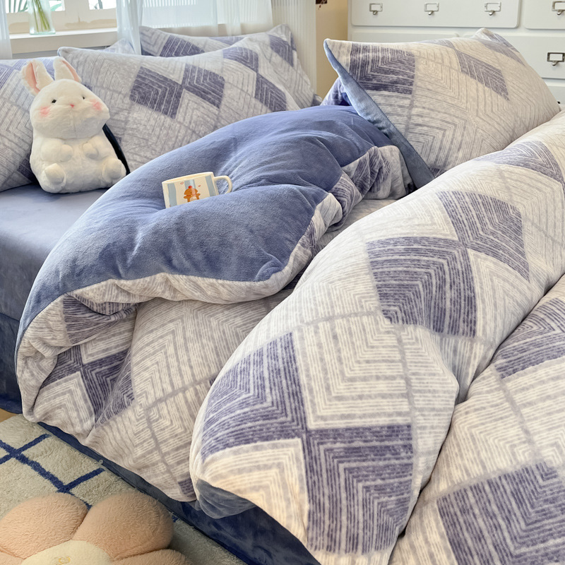 Thickened Milk Fleece Four-piece Winter Double-sided Duvet Cover