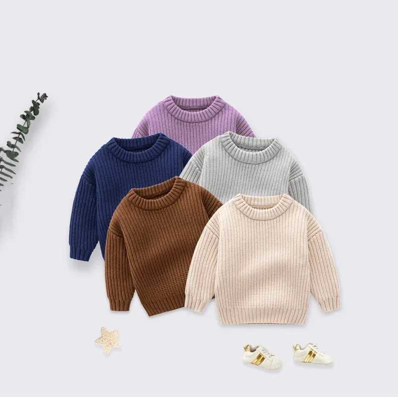 Baby loose sweater knitted autumn and winter baby boy girl clothing round neck childrens toddler girl boy pull baby coat W241205