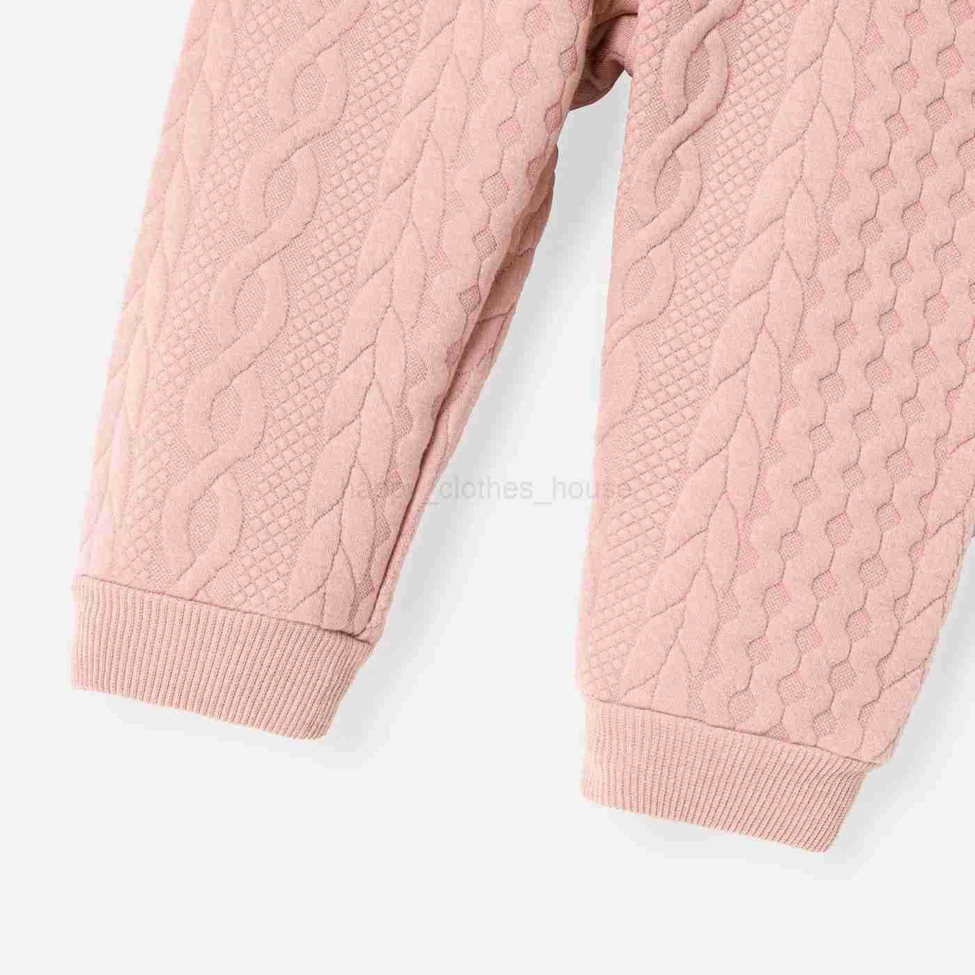 2pcs Baby Boy Solid Color Cable Knit Textured Long-sleeve Sweatshirt and Elasticized Pants Set Soft and ComfortableXJ241205