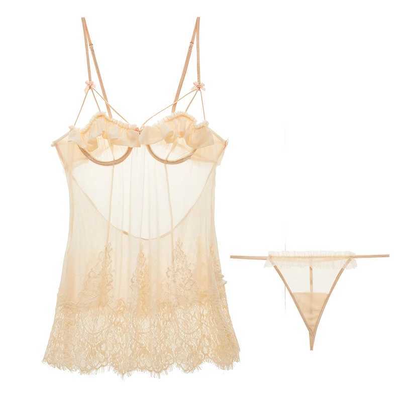 Wriufred Sexy night dress lace sexy pajamas temptation extreme passion hot lingerie set steel ring gathered sling brasXJ241205