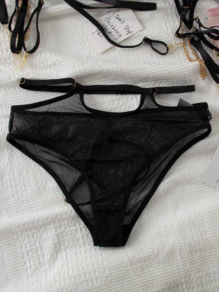 Sexy hot temptation bra breifs sets thin section see-through lingerie girls stars gathered garter three sets of underwearXJ241205