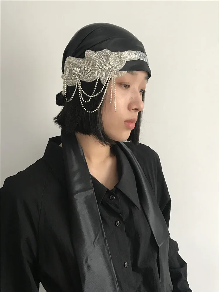 1920s Silver Beaded Headpiece Headband Great Gatsby Headdress Vintage Woman Unisex Halloween party wear decor Hair Accessories 241122