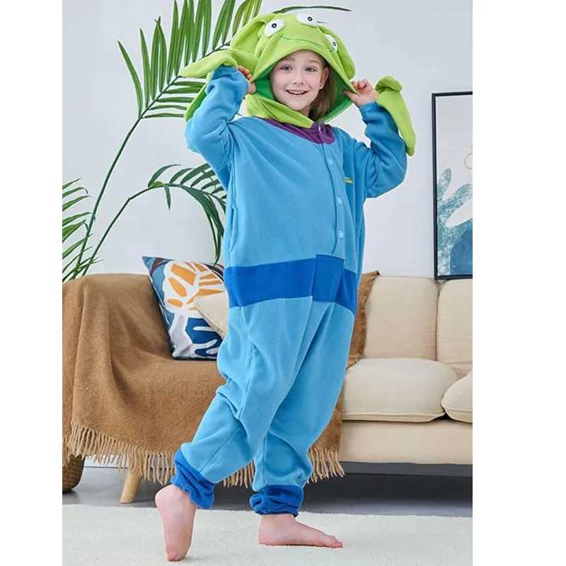 Pajamas Anime Toy Story Alien Jumpsuit Pajama 3 Eyes Alien Cartoon Onesie Polar Fleece Sleepwear Child Adult Plush Home Clothing Cosplay H241205