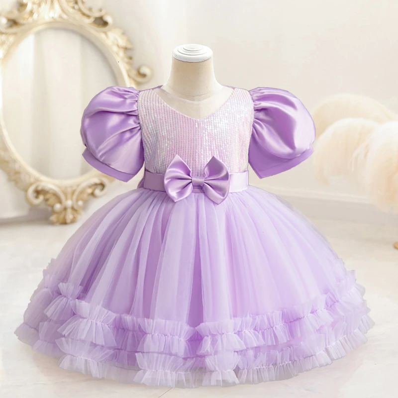 12M Baby Girls Birthday Party Dress Puff Sleeves Sequins Summer Dress Baptism Flower Girl Dress for Weddings Princess Eids Gown 241204